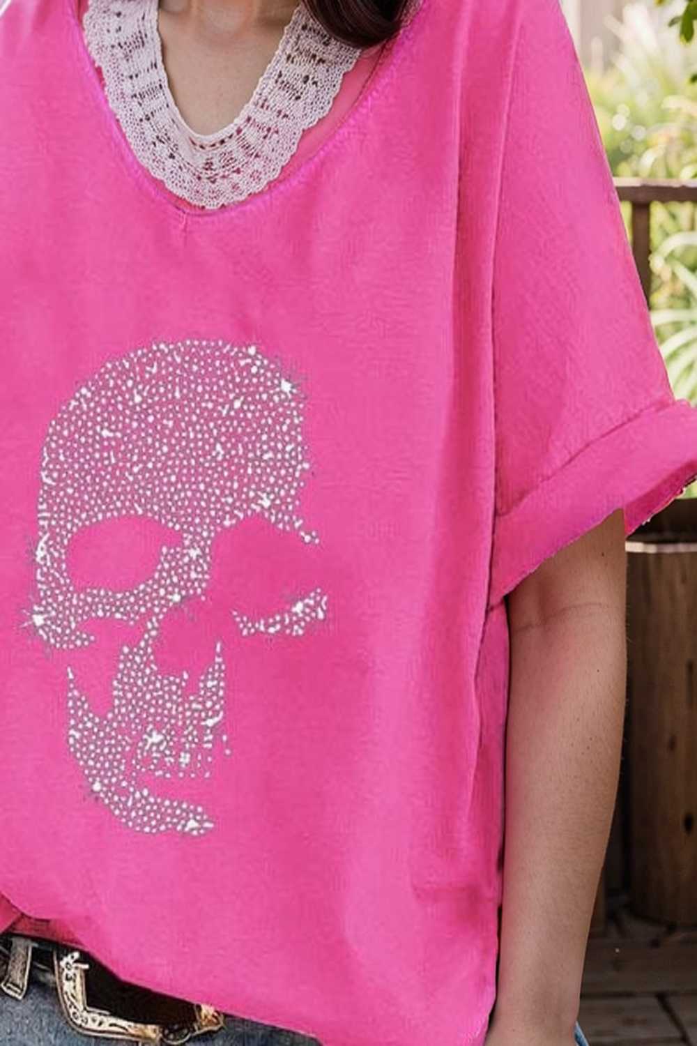v neck skull print loose short sleeve t shirt 108372