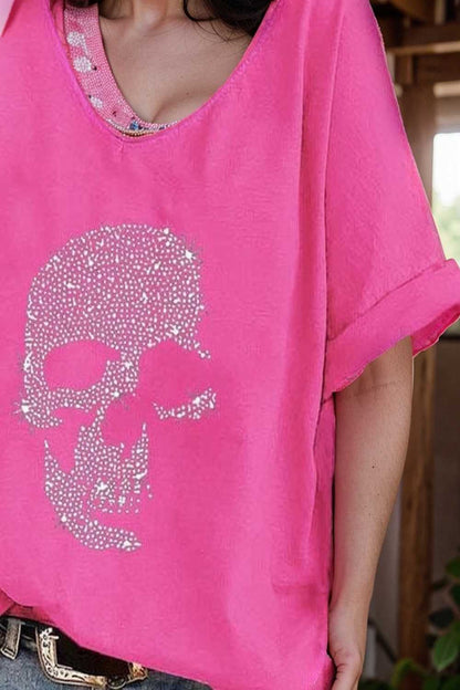 v neck skull print loose short sleeve t shirt 108371