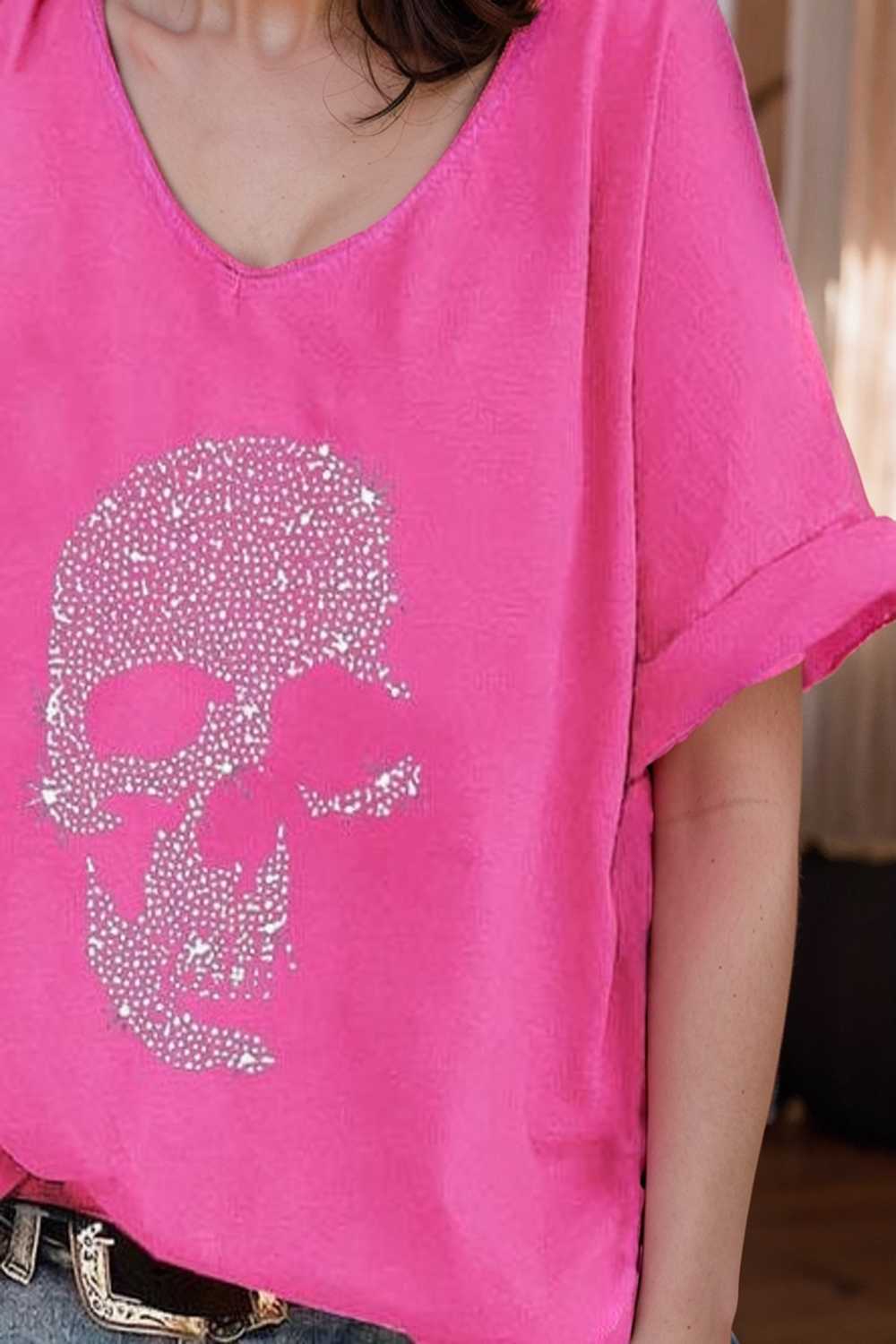 v neck skull print loose short sleeve t shirt 108702