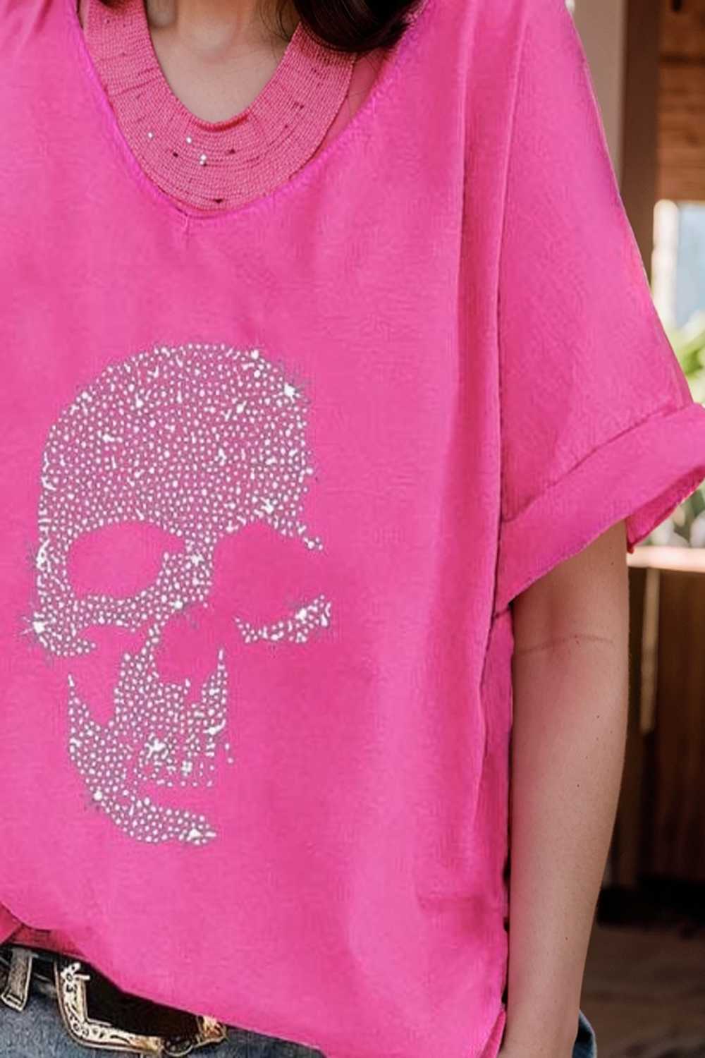 v neck skull print loose short sleeve t shirt 108369