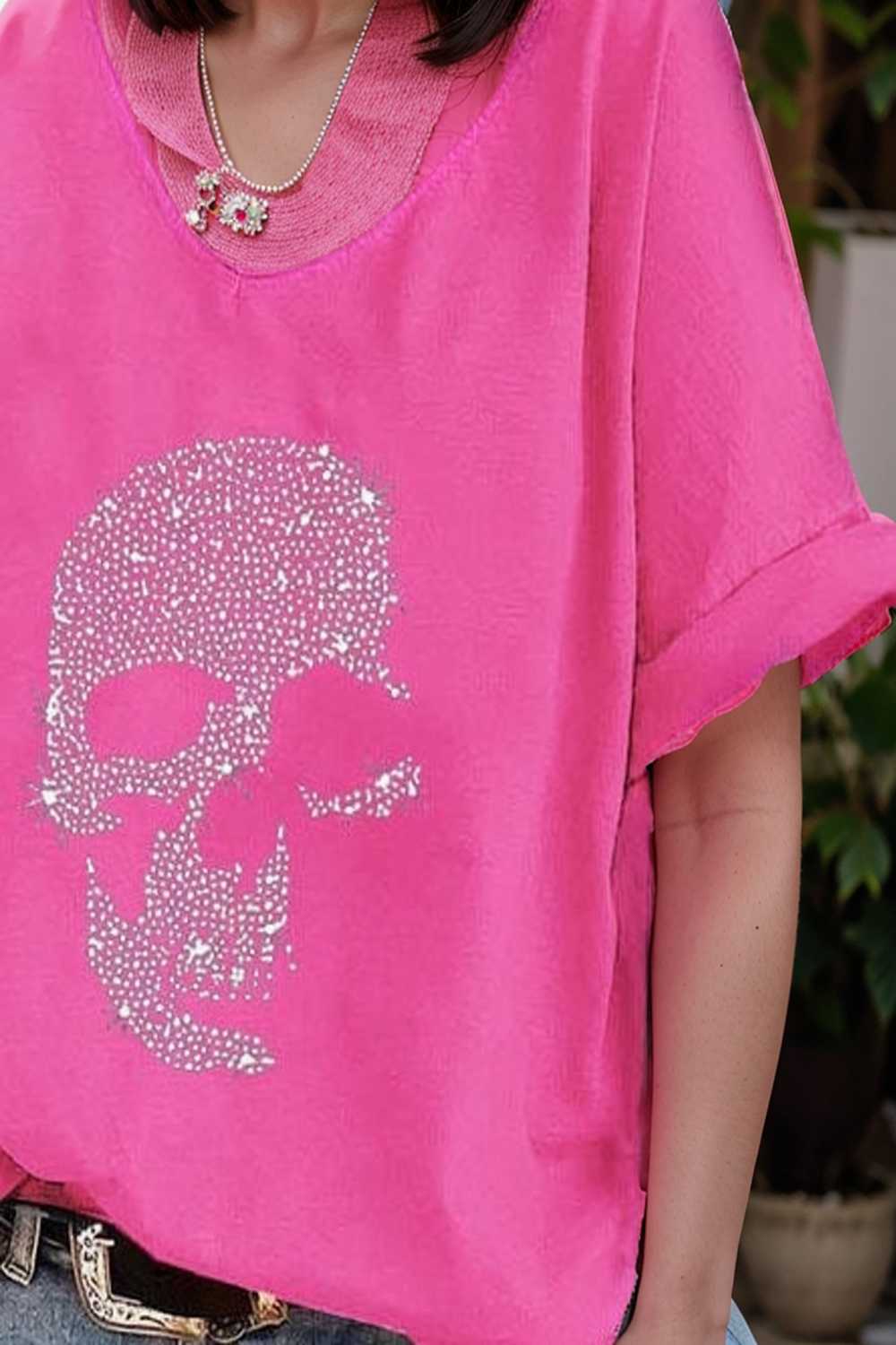 v neck skull print loose short sleeve t shirt 108365