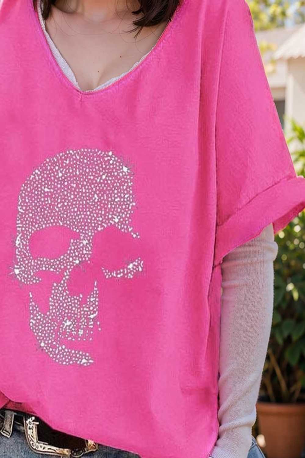 v neck skull print loose short sleeve t shirt 108361