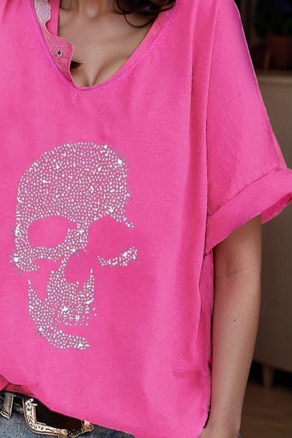 v neck skull print loose short sleeve t shirt 108360