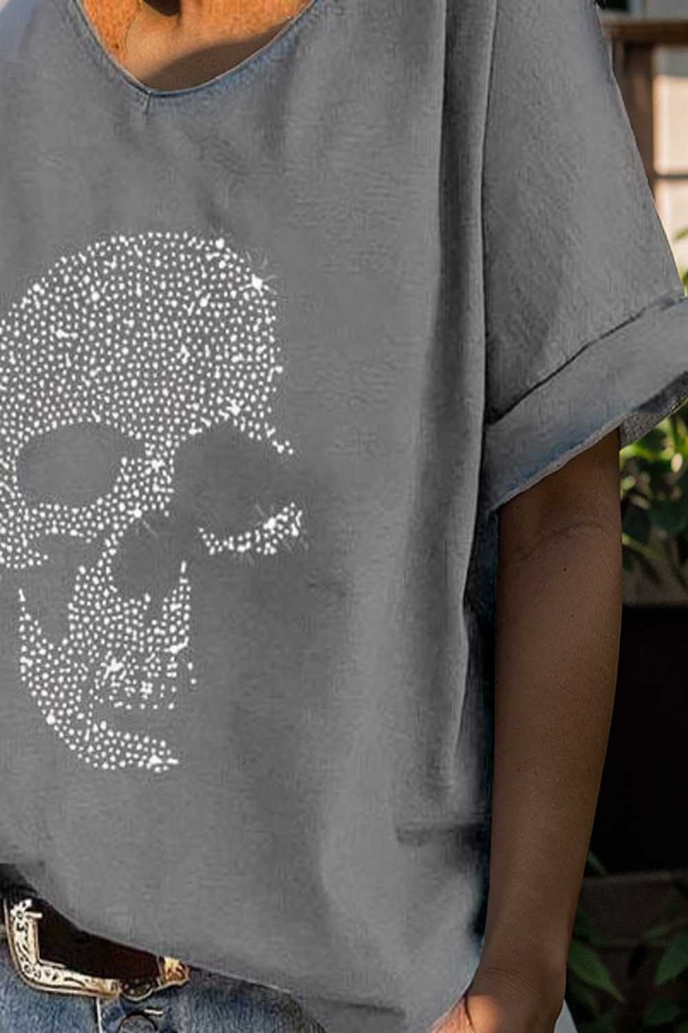 v neck skull print loose short sleeve t shirt 108351