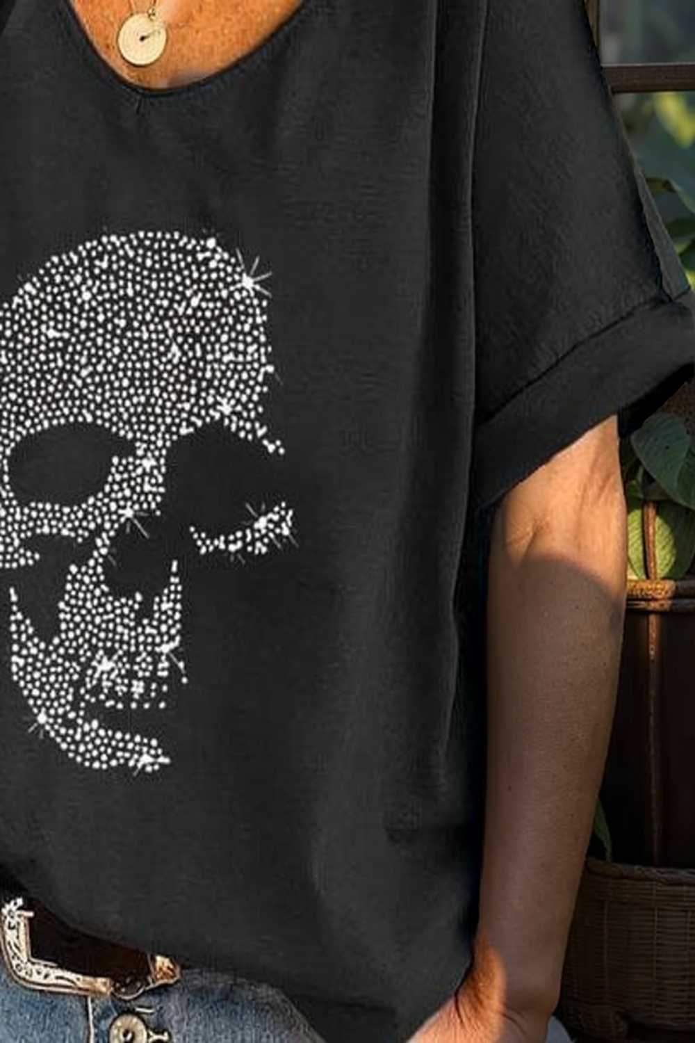 v neck skull print loose short sleeve t shirt 108687