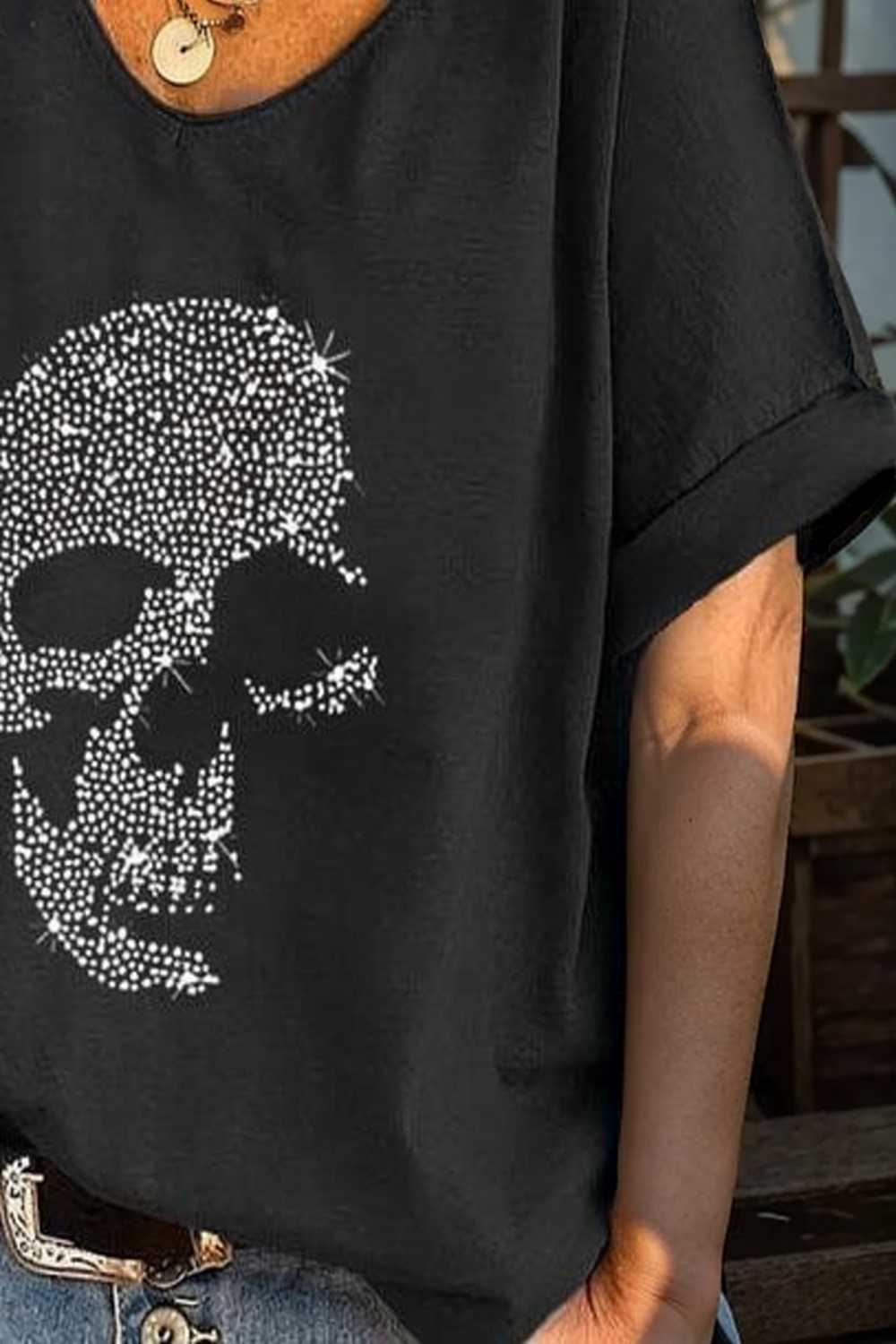 v neck skull print loose short sleeve t shirt 108332