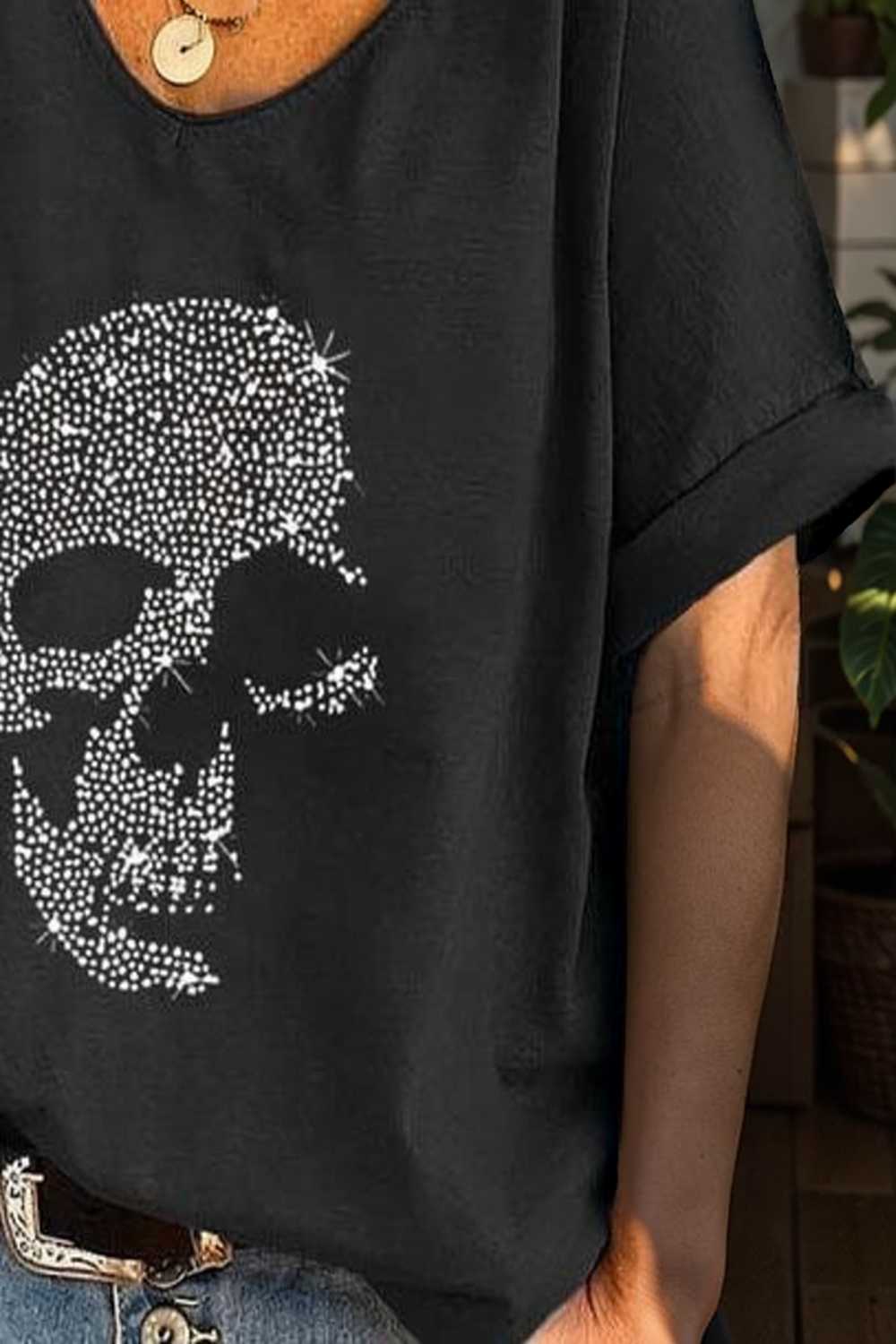 v neck skull print loose short sleeve t shirt 108331