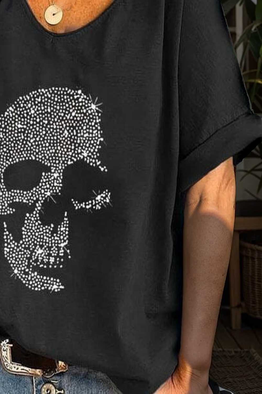 v neck skull print loose short sleeve t shirt 108684