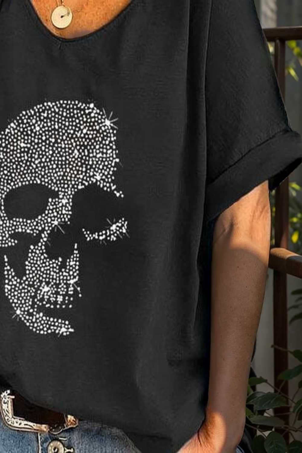 v neck skull print loose short sleeve t shirt 108683