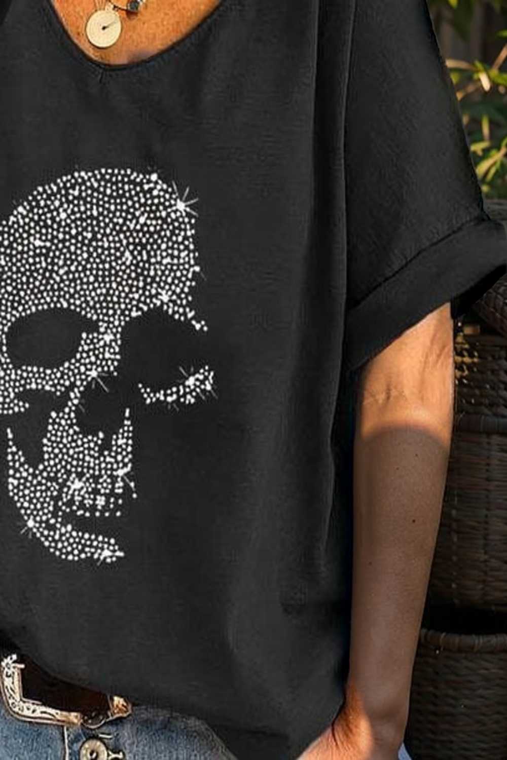 v neck skull print loose short sleeve t shirt 108328