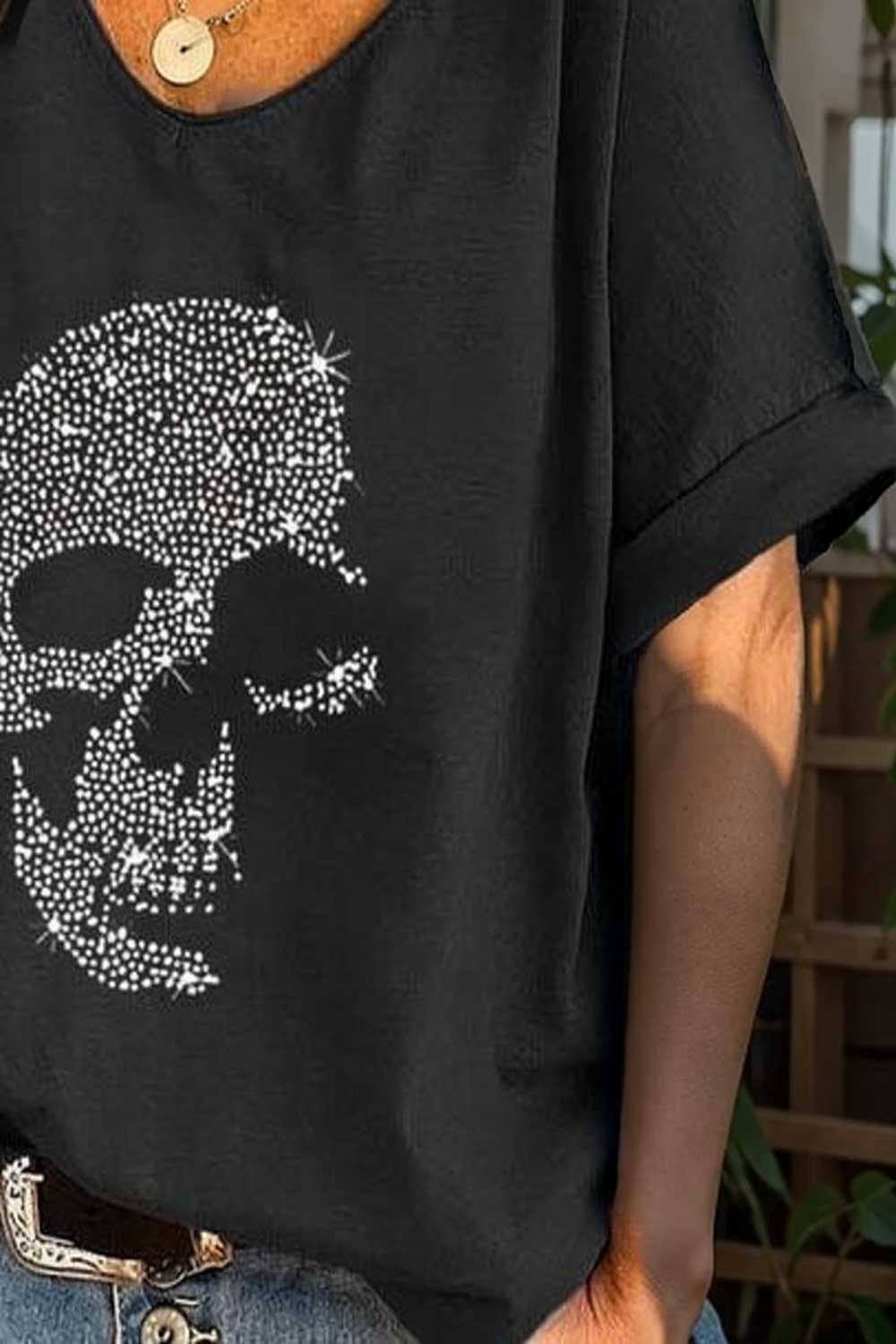 v neck skull print loose short sleeve t shirt 108323