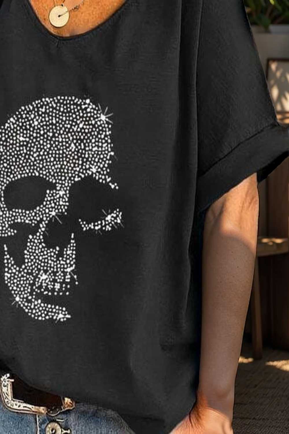 v neck skull print loose short sleeve t shirt 108322
