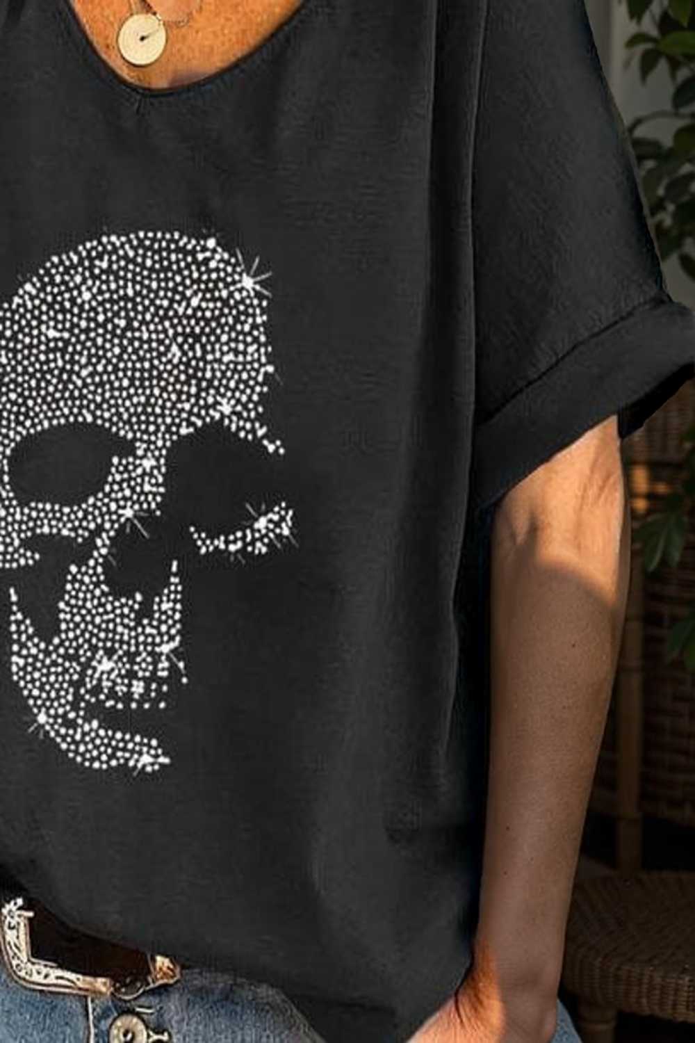 v neck skull print loose short sleeve t shirt 108321