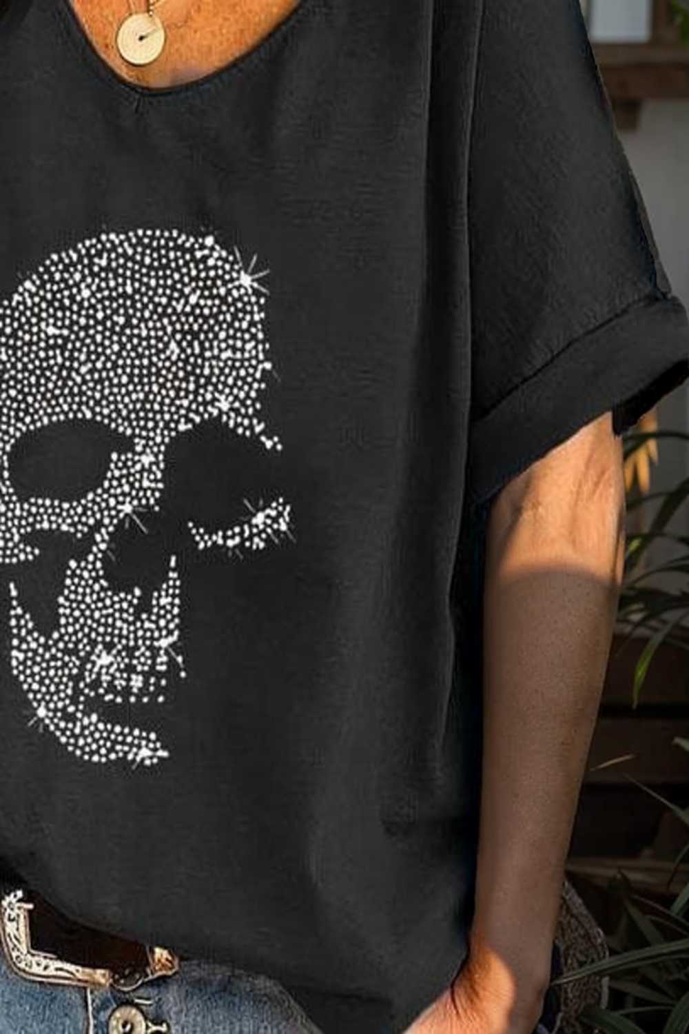 v neck skull print loose short sleeve t shirt 108319