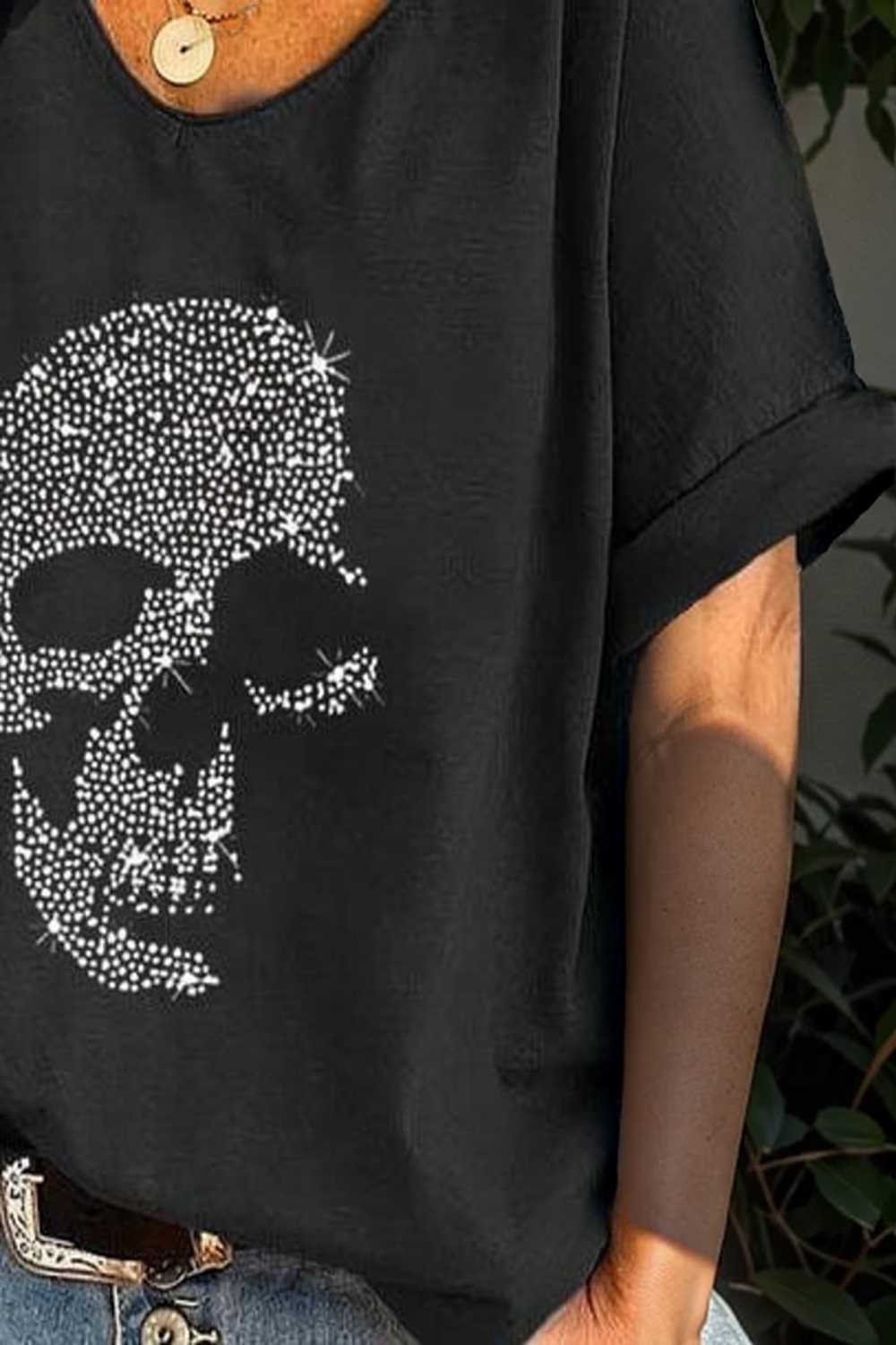 v neck skull print loose short sleeve t shirt 108316