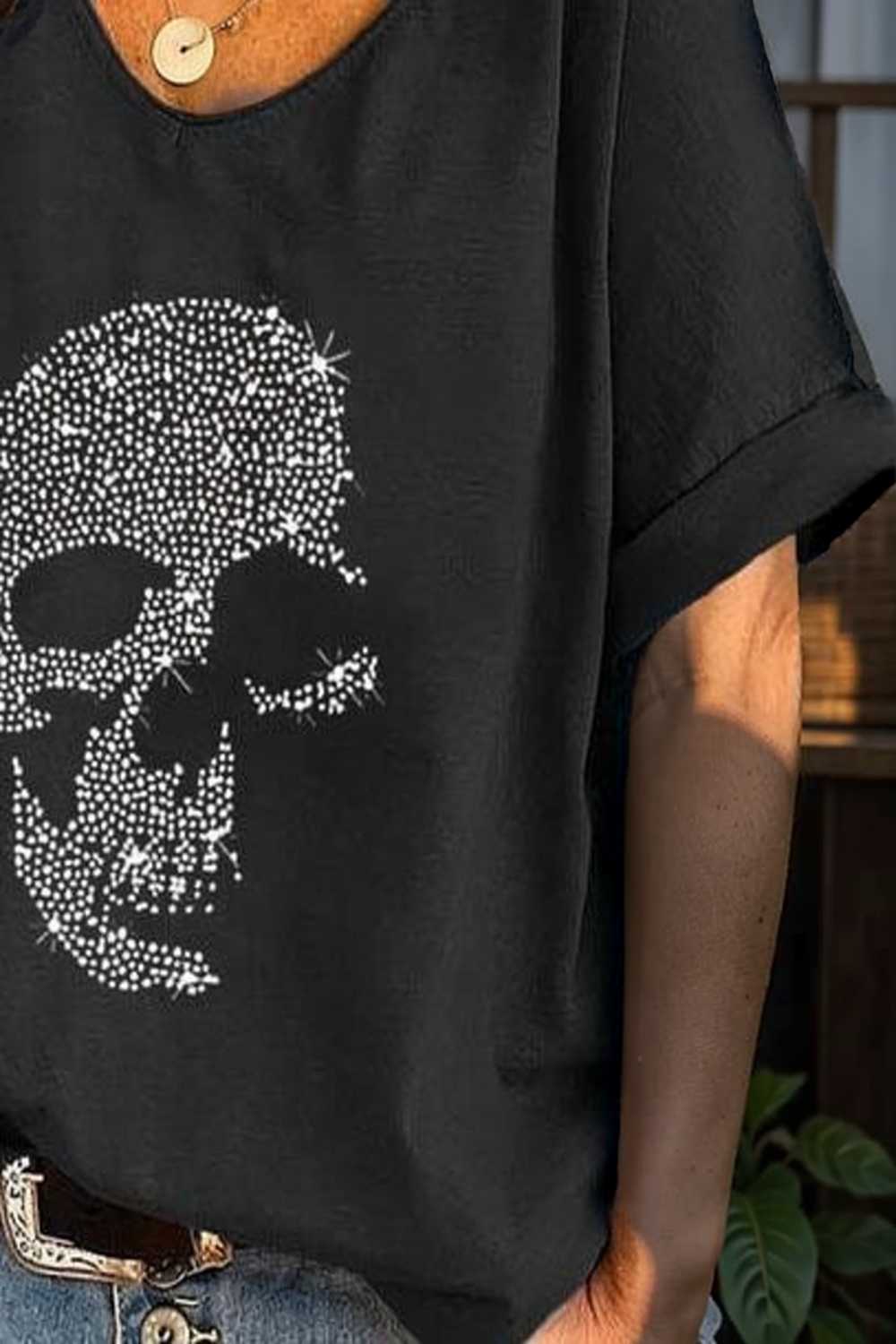v neck skull print loose short sleeve t shirt 108314