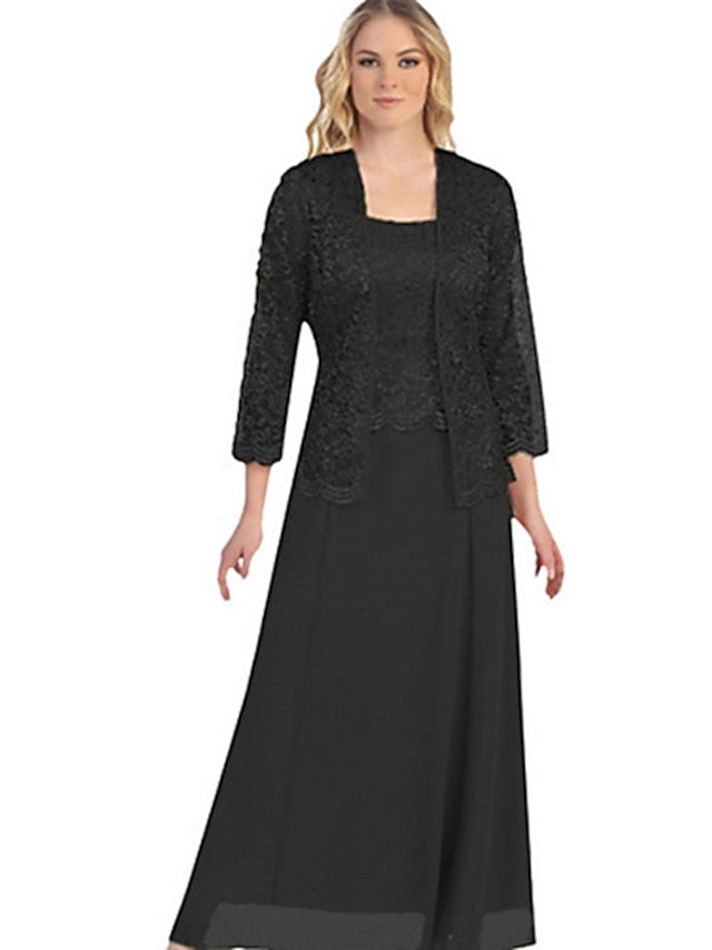 Women's Swing Dress Maxi long Dress Black Gray Wine Gold Red 3/4 Length Sleeve Pure Color Chiffon Lace Fall Spring Boat Neck Hot Elegant Party 2023 M L XL XXL 3XL 4XL 5XL - LuckyFash™