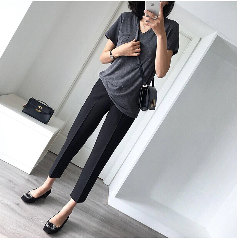 Women‘s Dress Work Pants Chinos Slacks Ankle-Length Pocket Mid Waist Formal Work Daily Black 1# Black S M Summer Spring &  Fall