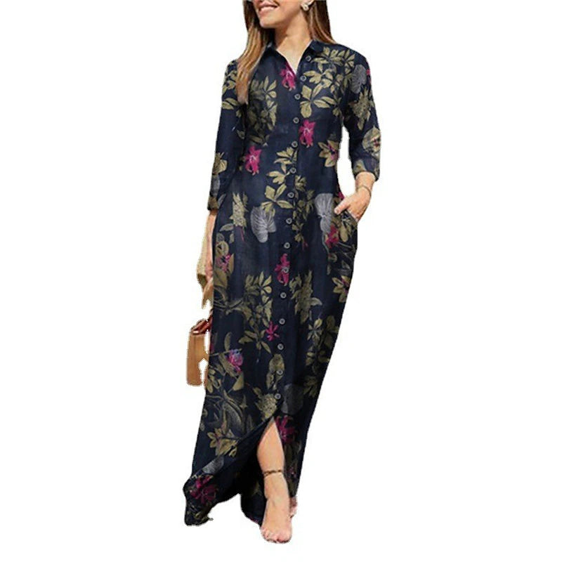 Women's Shirt Dress Casual Dress Linen Dress Maxi long Dress Winter Dress Daily Holiday Cotton Linen Modern Casual Shirt Collar Pocket Print Long Sleeve Summer Spring Fall 2023 Regular Fit Yellow