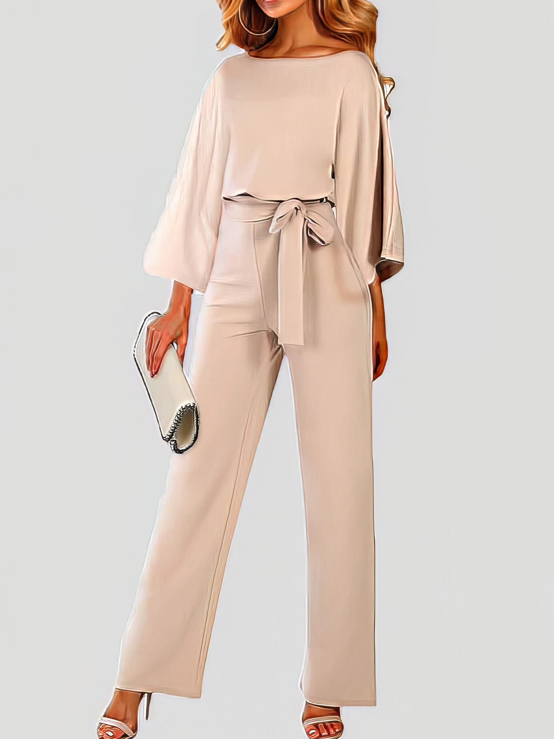 Versatile Belted Casual Jumpsuit with Long Sleeves