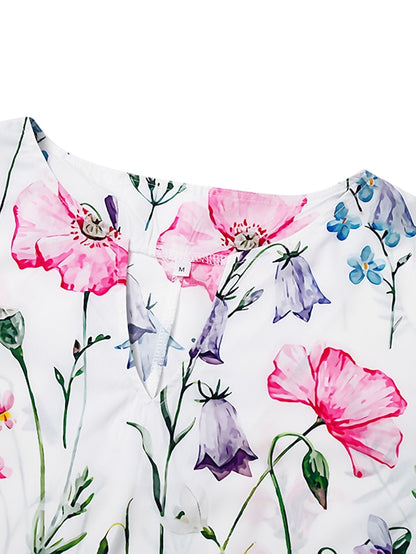 Women's Casual Dress T Shirt Dress Tee Dress Shift Dress Midi Dress White Yellow Pink Short Sleeve Floral Print Summer Spring V Neck Basic Vacation Summer Dress Spring Dress 2023 S M L XL XXL 3XL - LuckyFash™
