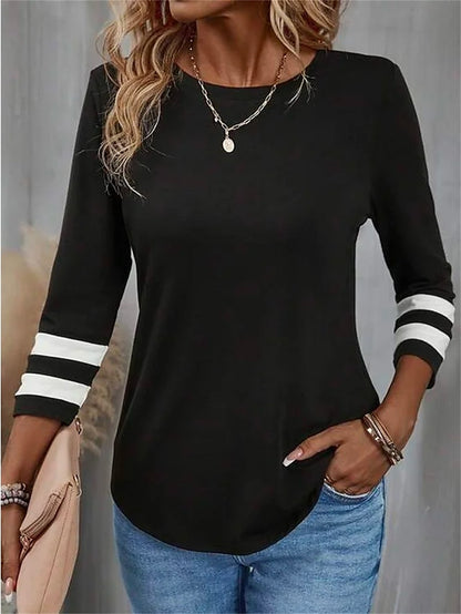 Women's T shirt Tee Plain Daily Weekend Black Long Sleeve Basic Round Neck Fall & Winter