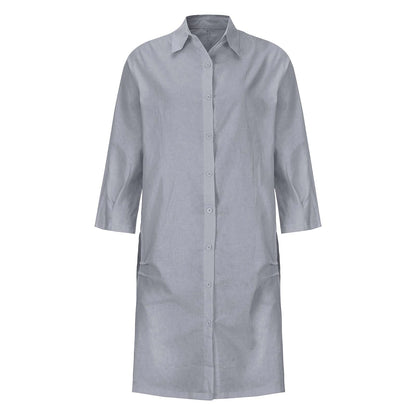 Women's Shirt Dress Casual Dress Cotton Summer Dress Midi Dress Linen Pocket Basic Home Daily Shirt Collar Long Sleeve Summer Spring Fall Black White Pure Color