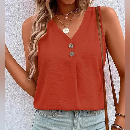 Women's Tank Top Plain Casual Button Watermelon Red Sleeveless Vintage Streetwear V Neck