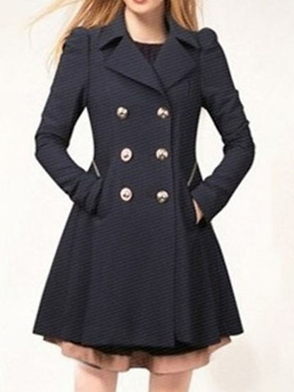 Women's Trench Coat Outdoor Street Daily Fall Winter Long Coat Regular Fit Windproof Warm Streetwear Elegant Jacket Long Sleeve Solid Color Pocket Stylish Black Navy Blue Beige - LuckyFash™