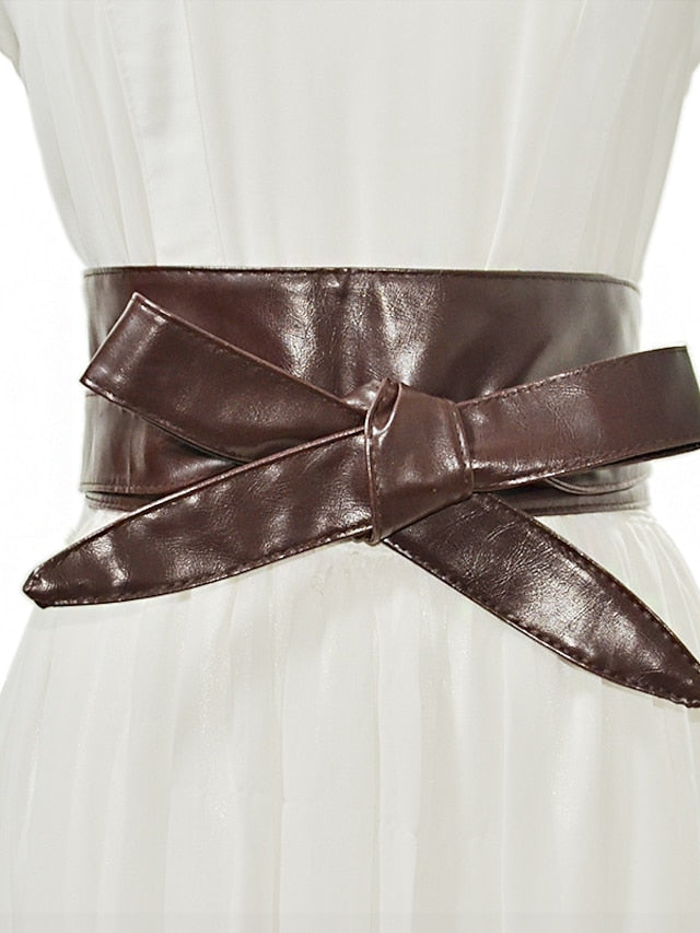 Women's Wide Belt Corset Belt PU Leather Buckle Free Geometric Formal Party Daily White Black Wine Brown - LuckyFash™