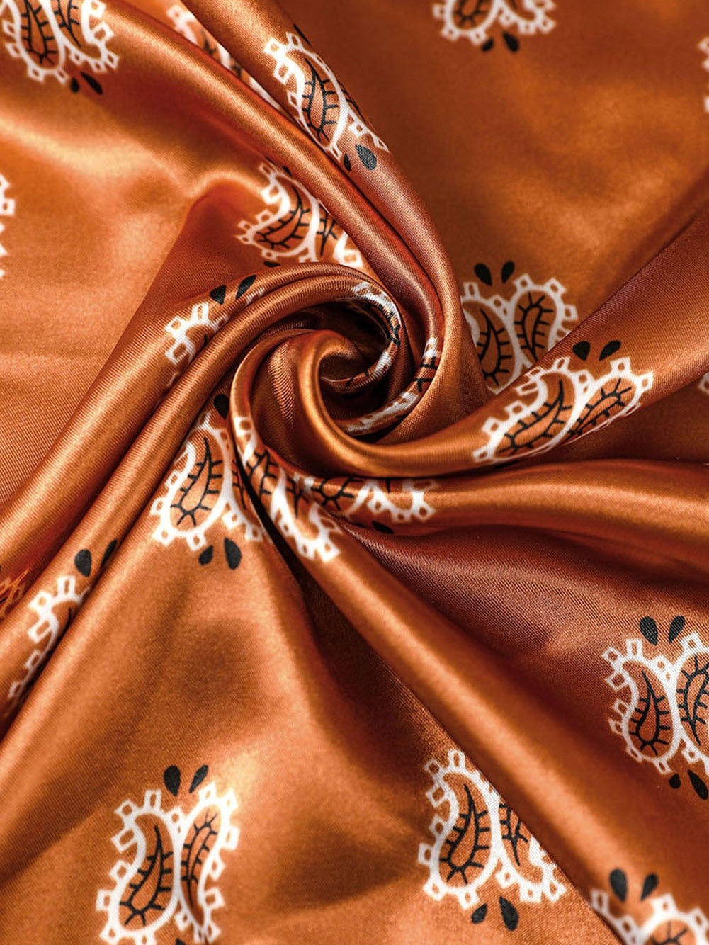 Vintage Gold Paisley Satin Square Scarf with Floral Prints