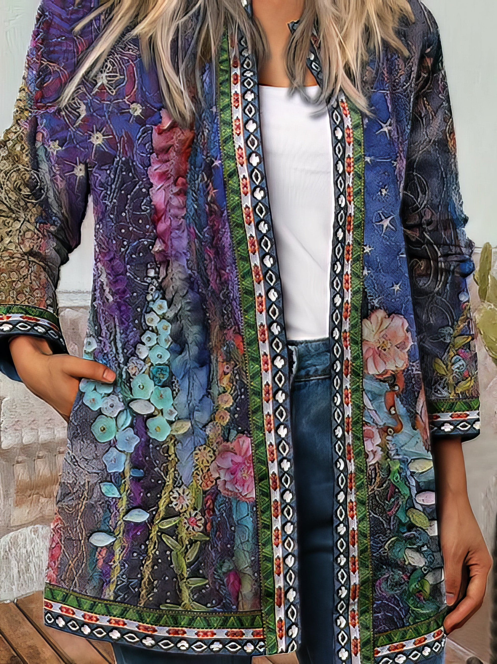 Vintage Print Long Sleeve Cardigan Jacket