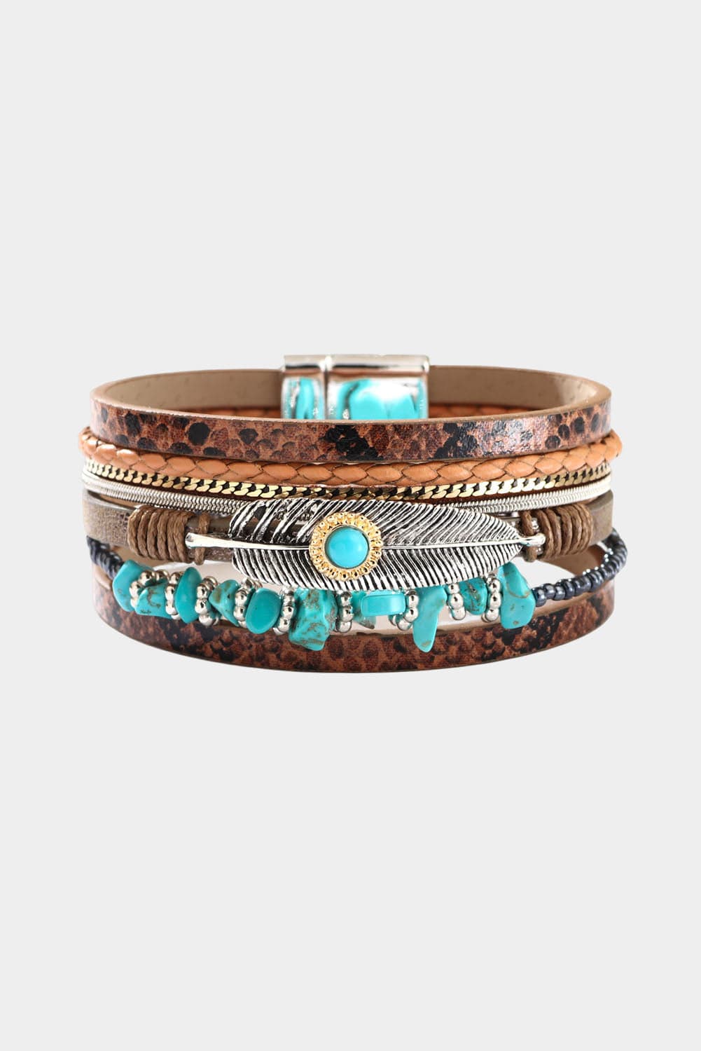 Vintage Turquoise Multi-layered Leather Bracelet with Western Print Accents