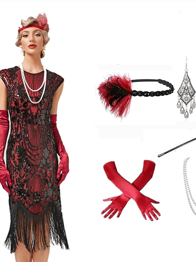 The Great Gatsby Charleston Plus Size Roaring 20s 1920s Cocktail Dress Vintage Dress Flapper Dress Prom Dress Prom Dresses Women's Feather Costume Vintage Cosplay 1 Necklace New Year - LuckyFash™