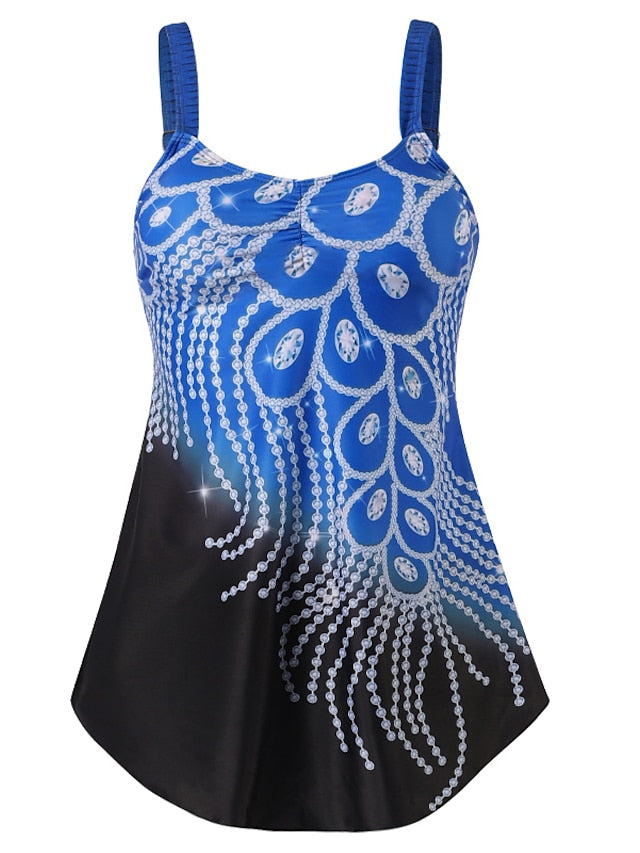 Women's Swimwear Tankini 2 Piece Plus Size Swimsuit Slim Printing for Big Busts Floral Blue Pink Yellow Royal Blue Red Padded Strap Bathing Suits New Fashion Sexy / Padded Bras - LuckyFash™