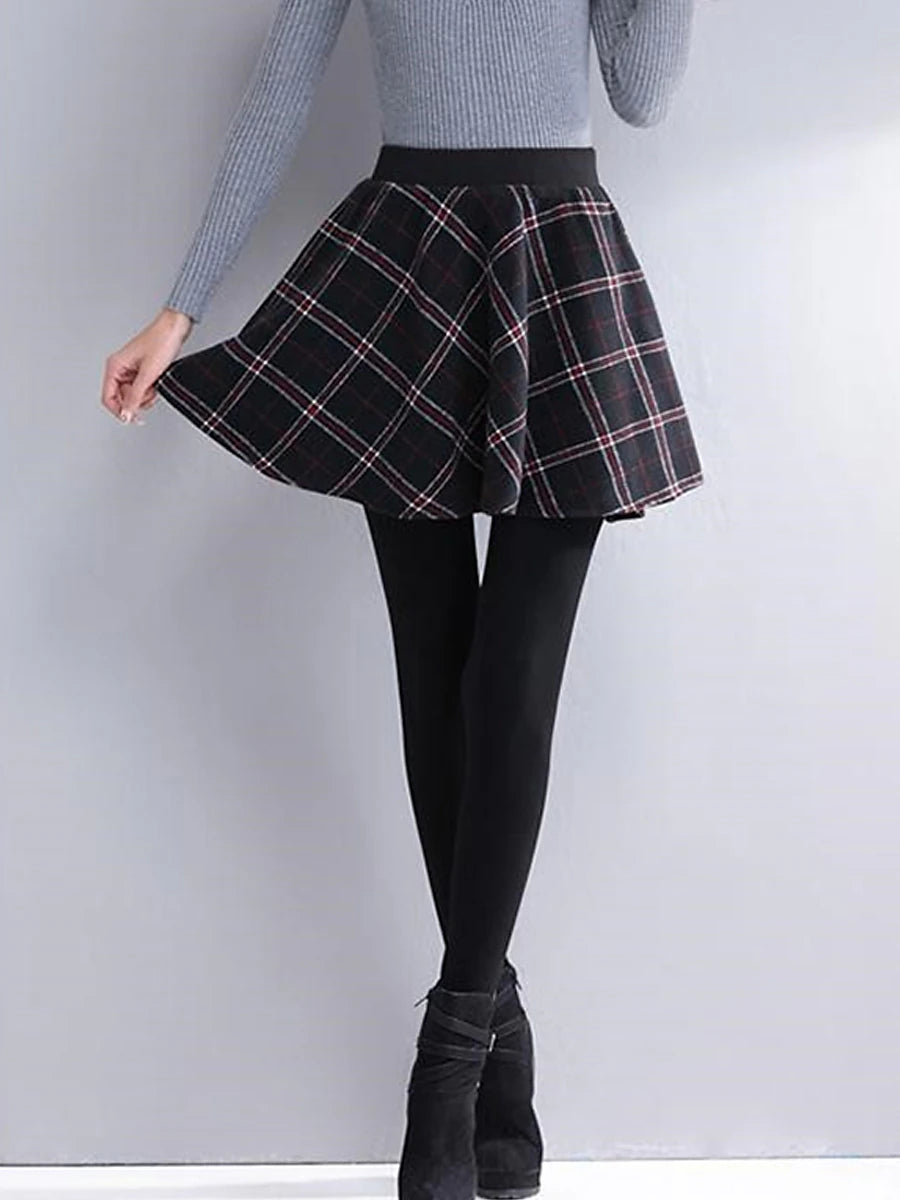 Women's Skort Polyester Plaid Plaid gray Checkered black Fashion High Waist Full Length Valentine's Day Street Fall Winter