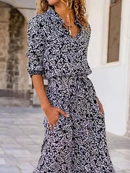 Women's Shirt Dress Floral Print Split Thigh Shirt Collar Long Dress Maxi Dress Bohemia Daily Vacation Long Sleeve Summer