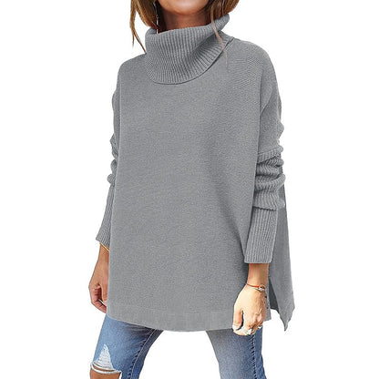 Women's Pullover Sweater Jumper Pullover Jumper Turtleneck Knit Acrylic Knitted Drop Shoulder Fall Winter Tunic Daily Stylish Long Sleeve Solid Color Black Wine Navy Blue S M L