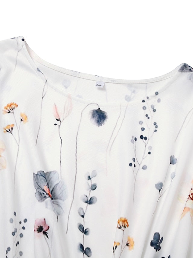 Women's Casual Dress Sheath Dress Floral Dress Floral Twist Crew Neck Midi Dress Fashion Modern Outdoor Daily Short Sleeve Regular Fit White Blue Gray Summer Spring S M L XL XXL - LuckyFash™
