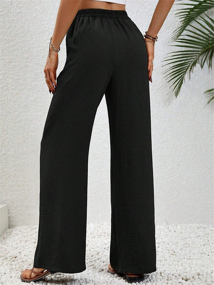 Women's Wide Leg Polyester Plain Wine Black Streetwear High Waist Long Street Daily Wear Summer Spring