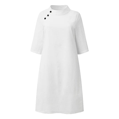 Women‘s Cotton Linen Dress Shirt Dress Casual Dress Shift Dress Midi Dress Cotton Blend Fashion Basic Outdoor Daily Vacation Stand Collar Button Half Sleeve Summer Spring 2023 Black White Blue Plain