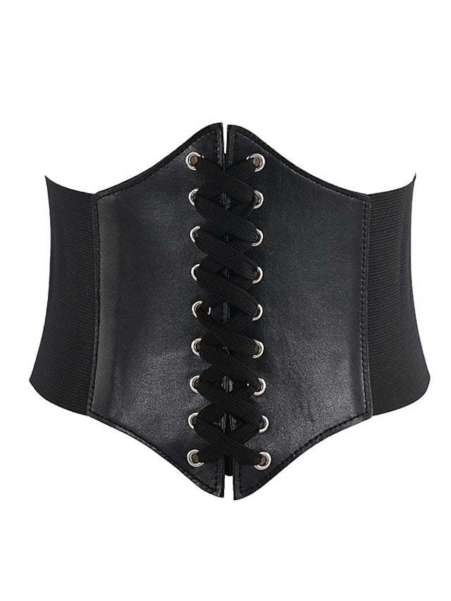 Women's Wide Belt Corset Belt PU Leather Buckle Free Geometric Formal Party Daily White Black Red Coffee - LuckyFash™