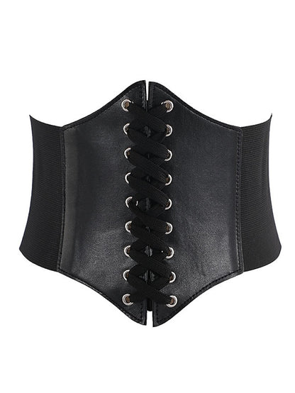 Women's Wide Belt Corset Belt PU Leather Buckle Free Geometric Formal Party Daily White Black Red Coffee - LuckyFash™