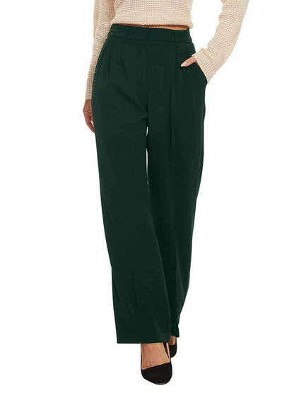 Women's Dress Pants Polyester Solid Color Light Blue Ivory white Elegant High Waist Full Length Office Street Fall Winter
