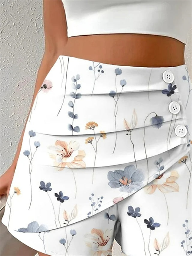 Women's Shorts White Casual Holiday Weekend Short Comfort Floral S M L XL XXL - LuckyFash™