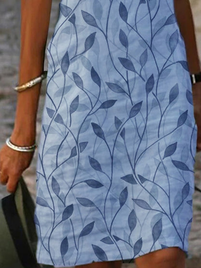 Women's Casual Dress Shift Dress Midi Dress Blue Green Short Sleeve Leaf Print Fall Spring Summer V Neck Basic Daily Vacation Summer Dress 2023 S M L XL XXL XXXL - LuckyFash™