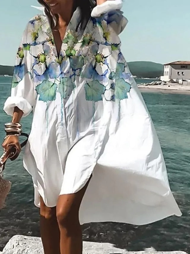 Women's Shirt Dress Print Lapel Mini Dress Elegant Date Vacation Long Sleeve Summer Spring