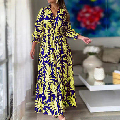 Women's Swing Dress Boho Dress Maxi long Dress Black Yellow Red Long Sleeve Floral Print Fall Winter V Neck Elegant Winter Dress Fall Dress Loose Fit 2023 S M L XL XXL 3XL