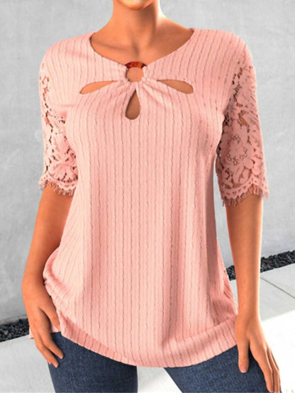 Women's Pullover Sweater Jumper Jumper Cable Knit Lace Trims Hole Pure Color Crew Neck Stylish Casual Outdoor Daily Summer Spring White Pink S M L - LuckyFash™