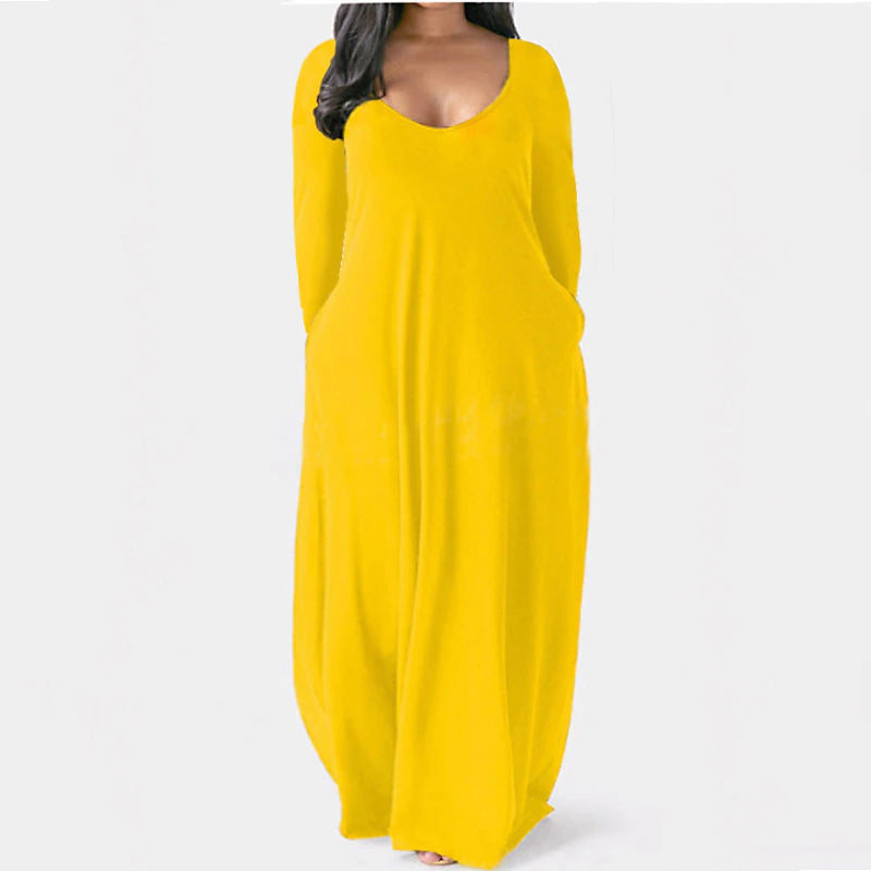 Women‘s Plus Size Curve Shift Dress Solid Color Boat Neck Long Sleeve Spring Fall Basic Casual Maxi long Dress Daily Vacation Dress